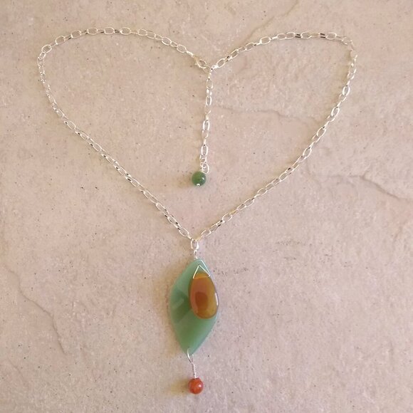 Handmade Statement Necklace - Orange Agate & Green Aventurine - Boho Tropical - Picture 5 of 10